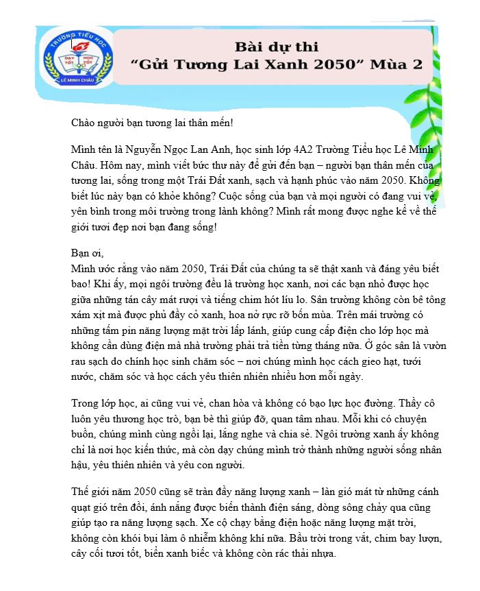 Nguyễn Ngọc Lan Anh TH Lê Minh Châu, Bình Châu